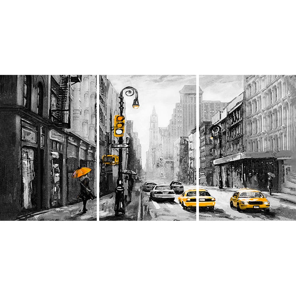 Kit Quadros Decorativos Cidade Pintura de New York Nova Iorque Preto e Branco
